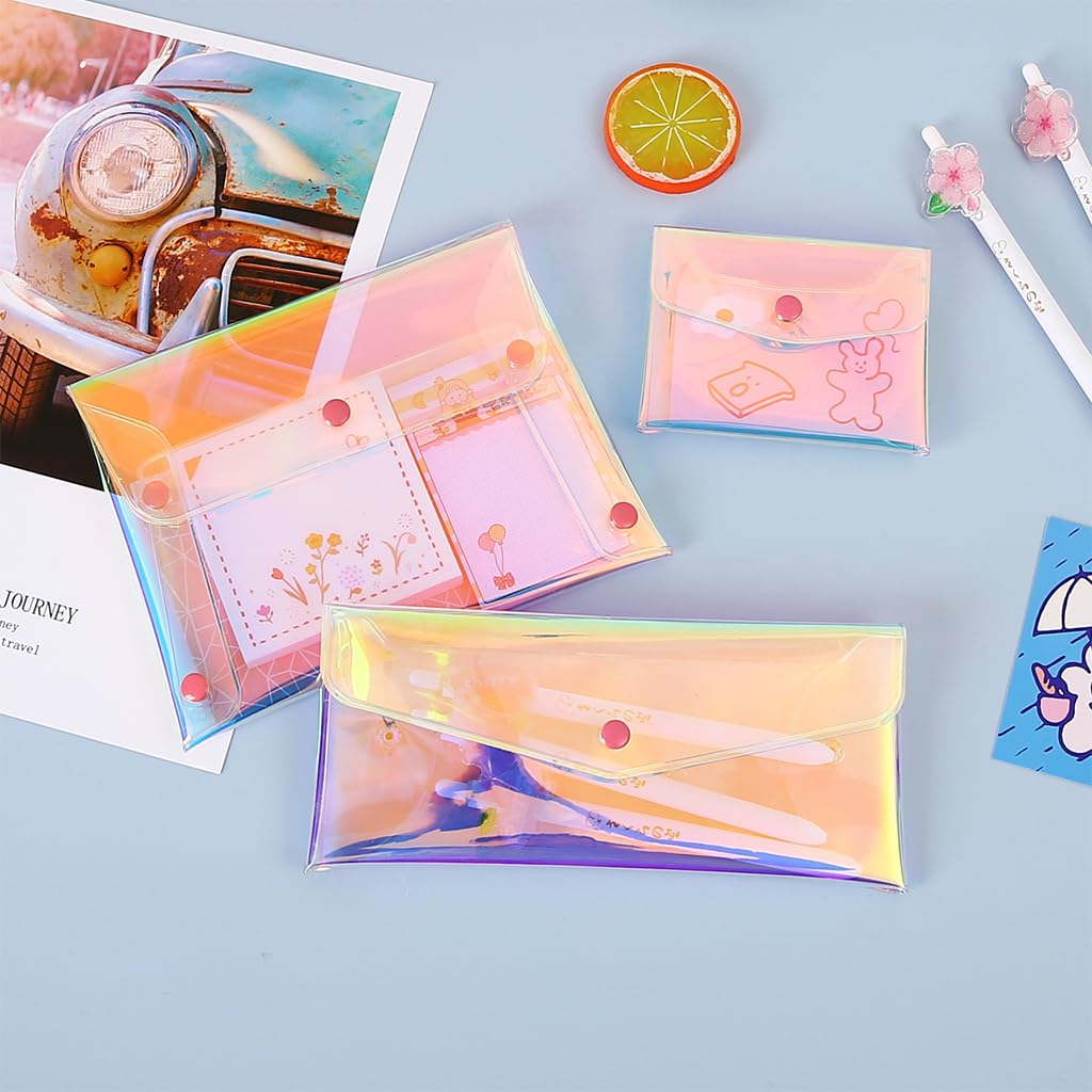 MAYCREATE 3 Pack Holographic Pouch Clear Makeup Bag Coin Purse Pencil Pouches, Iridescent Cosmetic Storage Bag Jewelry Accessories Organizer for Girls Women Kids - Snap Button, Mix Sizes MAYCREATE 3 Pack Holographic Pouch Clear Makeup Bag Coin Purse Pencil Pouches, Iridescent Cosmetic Storage Bag Jewelry Accessories Organizer for Girls Women Kids - Snap Button, Mix Sizes